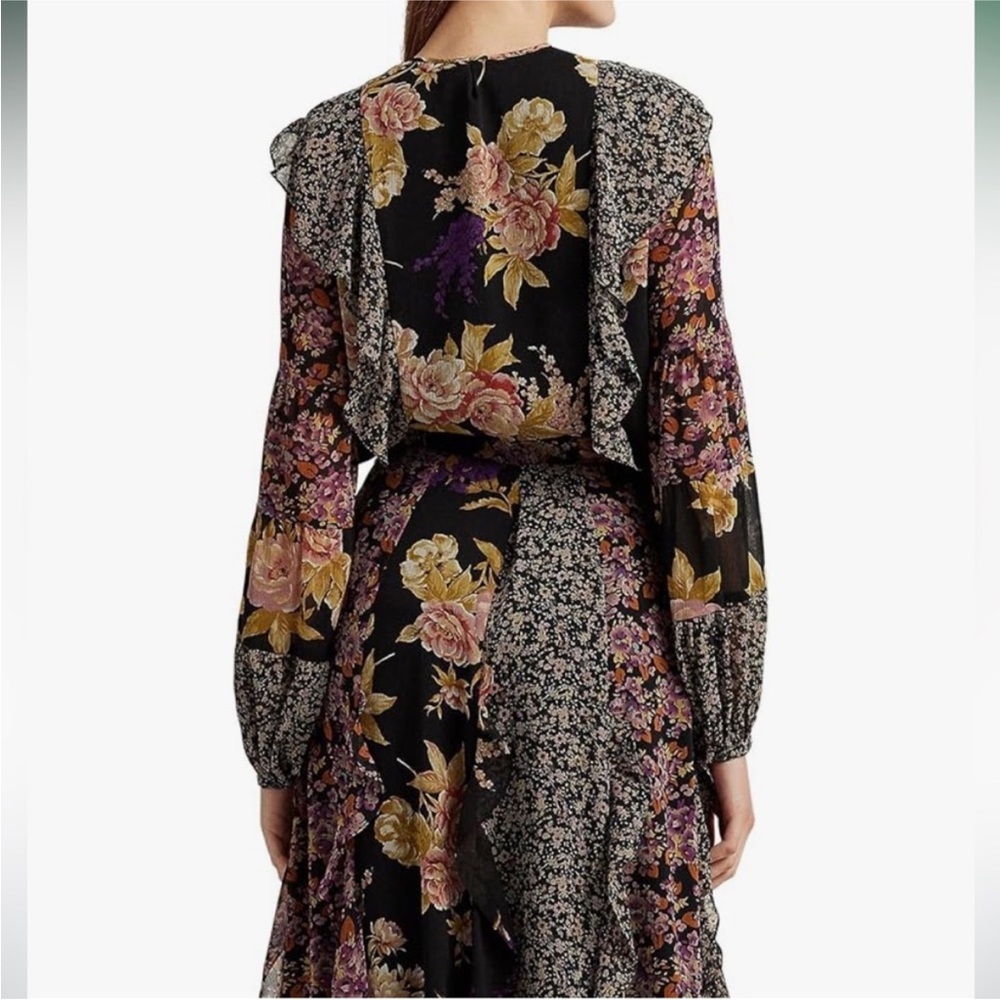 Lauren Ralph Lauren Patchwork Floral Ruffle-Trim Georgette Skirt Size s